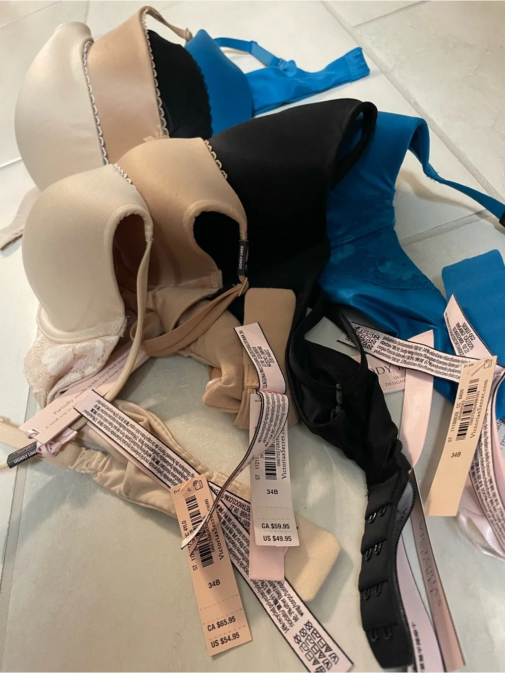 Victoria's Secret T-Shirt Bras in Blue, Black, Beige, and Cream NWT Size 34B